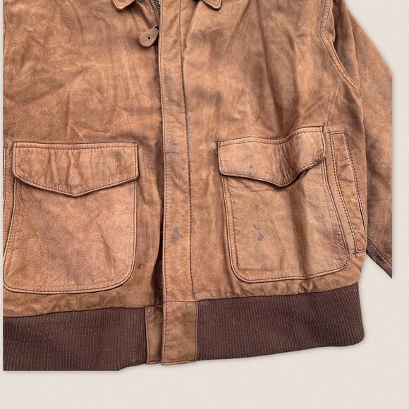 Vintage Brown Leather Bomber Pilot Flight Jacket Global Identity | Size Medium - Picture 5 of 9